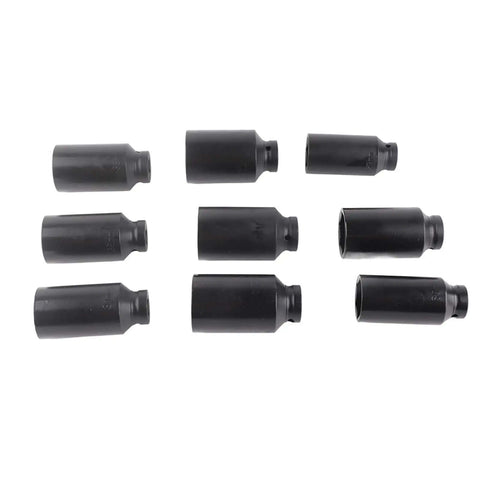 Heavy Duty 9-Piece Impact Rated Hex Socket Set For 1/2 Inch Drive Axle Hub Nuts Made From Hardened Chrome Steel Perfect For Pro Mechanic Tool Kits, nine black sockets