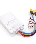 Brushed RC ESC With Forward And Reverse For Cars Tanks Boats And Crawlers Wide Voltage Range From 24V To 60V 60A Output BEC 5V Point Five Amp Ideal Motor Controller For DIY RC Projects with colored wire leads