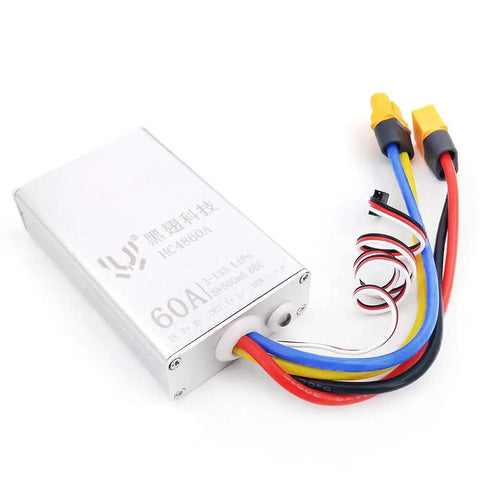 Brushed RC ESC With Forward And Reverse For Cars Tanks Boats And Crawlers Wide Voltage Range From 24V To 60V 60A Output BEC 5V Point Five Amp Ideal Motor Controller For DIY RC Projects with colored wire leads