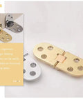 4 Pack Zinc Alloy Sewing Machine Table Hinges, 180 Degree Folding Drop Leaf Hinges, shown in gold and silver colors on display