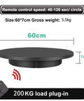 Upgraded 360 Degree Electric Turntable Display Stand With Remote Control For Professional Product Photography And Video Shoots That Boasts adjustable speed features, 60cm round platform, and 200kg load capacity.