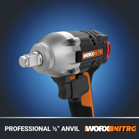 Close-up of 20-Volt One-Half Inch Cordless Impact Wrench With Brushless Motor, Model WX272L, showing professional 1/2 inch anvil.