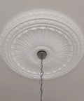 Ceiling Medallion With Thirty Five And One Eighth Inch Outer Diameter and Four And Seven Eighth Inch Inner Opening installed on ceiling