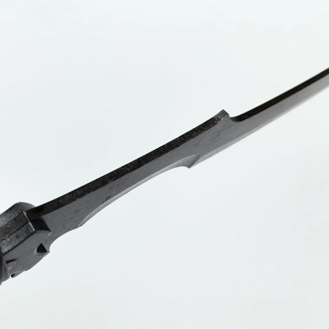 Close-up of Beefy Hand Cast Manganese Steel Machete With 52HRC Short Curved Blade, sharp edge detail
