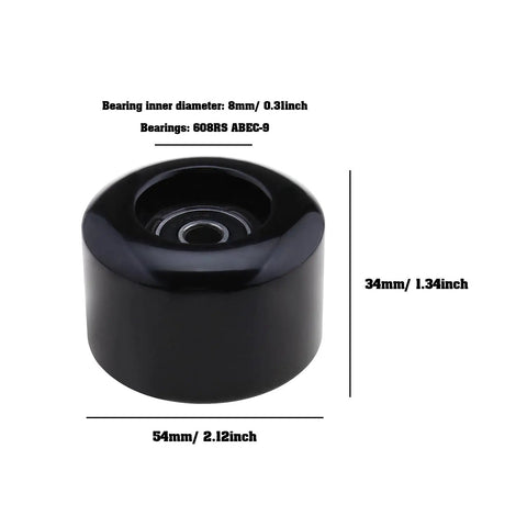 4 Pack 54mm Quad Roller Skate Wheels 80A Hardness With ABEC Nine Bearings Black Durable PU Replacement