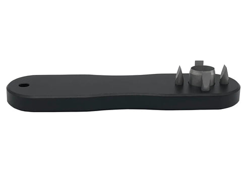 Side view of Heavy Duty Hole Punch Tool For Fabric And Canvas Hammer Punch For Boat Awnings Tarps And Covers. Metal handle visible.