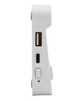 Side view of Dual Battery Charger Hub For Flip Drone 60W Fast Charging Station with USB ports, white color, compact design.