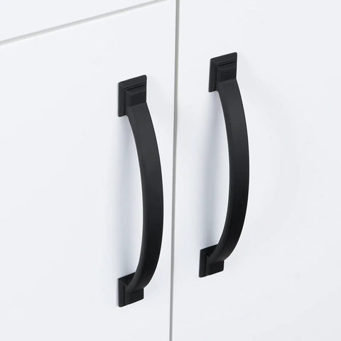 Two Pack 3 Inch Matte Black Cabinet Pulls Zinc Alloy Drawer Handles on white cabinet doors