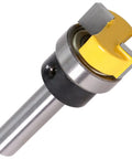 No Fuss 8MM Shank Router Bit For Template Trimming And Hinge Mortising with yellow insert and steel body.