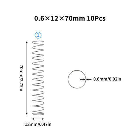 Light Load Compression Spring Kit For Bambu Lab 3D Printers X1 X1C X1E P1P P1S And A1 Mini, 0.6x12x70mm spring dimensions