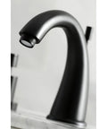 Millennium 8 To 16 Inch Widespread Lavatory Faucet With Brass Pop Up Drain In Oil Rubbed Bronze spout close-up
