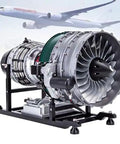 Ultimate Turbofan Engine Model Kit With 1100 Plus Parts One Tenth Scale Dual Spool Aeroengine For STEM Education And Gearhead Hobbyists Realistic Build With Visible Hollow Motor And Dynamic Engine Operation. 1/10-scale aluminum alloy turbofan model on stand with visible fan blades.