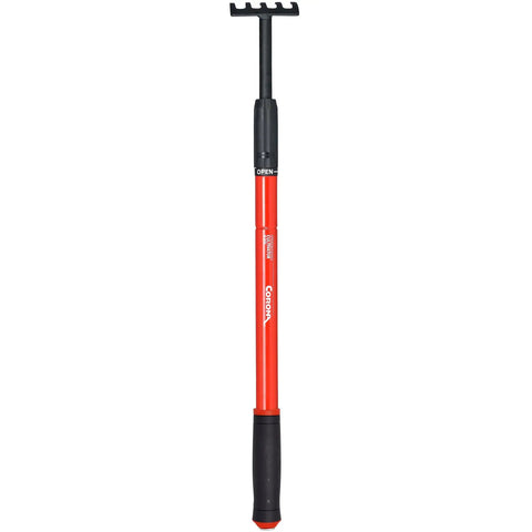 Extendable Handle Garden Cultivator With Adjustable Shaft From 18 To 32 Inches, bright red shaft for easy soil breakup, back saving design.