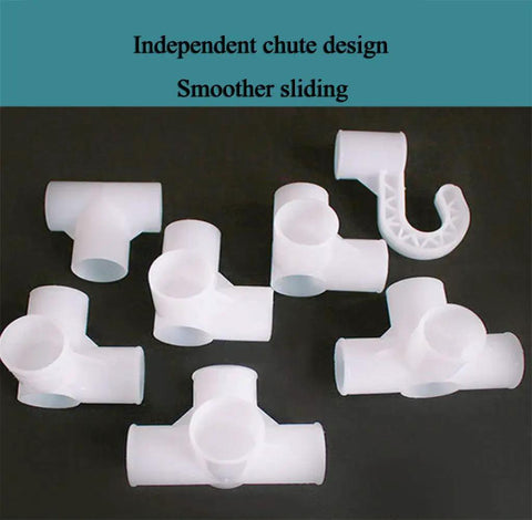 Plastic connectors for Portable Wardrobe Closet, enhancing sliding and assembly, features independent chute design.
