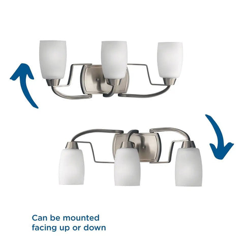 Three Light Sleek Modern Bath Vanity Light With Etched Glass In Brushed Nickel Transitional Style Dimmable Fixture, dual mounting