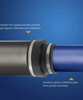 Heavy Duty Flexible Pvc Reducing Coupling With Sure Grab Stainless Steel Clamps 5 Inch To 4 Inch Black close-up view showing connection between pipes