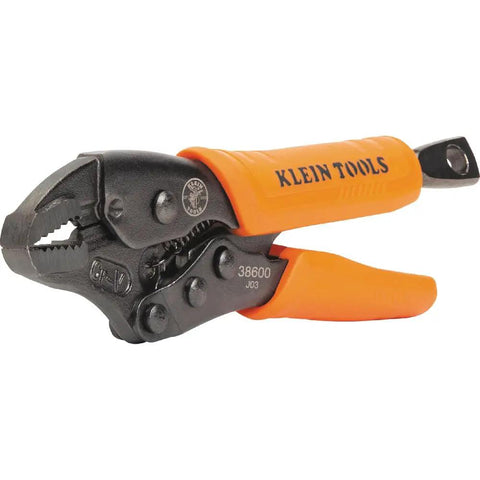 5-Inch Curved Jaw Locking Pliers With Quick Release Handles, High Torque Mole Grips, ergonomic orange handles, intuitive thumb knob.
