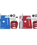 Ridiculously Solid Aluminum Router Table Insert Plate For Your Workshop Slick Sliding Surface Rust Resistant Replacement For Woodworking And Heavy Duty Carpentry Builds Red with blue insert and accessories laid out