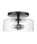 Industrial 3 Light Flush Mount Ceiling Fixture In Matte Black With Clear Glass Shade And Vintage Edison Bulbs Included