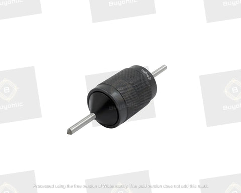 Transfer Punch Center Aligner Tool Kit For Precise Hole Alignment with knurled body and hardened guide cone, side view.