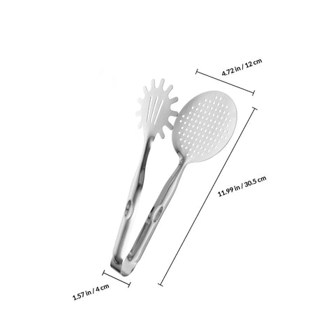 Stainless steel frying tongs with strainer for kitchen use