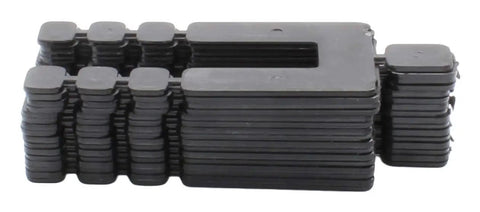 1/16 Inch By 3-1/2 Inch Shimstack Shims Case Of 1000 With Snap Off Increments arranged in a stack, side view