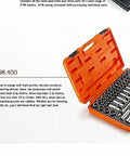 Pro Grade 60 Piece Three Eighth Inch Drive Tool Box Set Kit In Orange Case With Chrome Vanadium Tools, opened showing tools