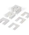 Heavy Duty Aluminum Alloy Auto Lift Leveling Shims Kit For 2 Post And 4 Post Car Garage Repair With 1/4 1/8 1/16 Inch Pads showing various shim sizes.