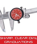 Pro Grade Stainless Steel Dial Caliper 0-6 Inch With Lock Screws, Red Face, 0.001 Inch Graduation, precision measuring tool