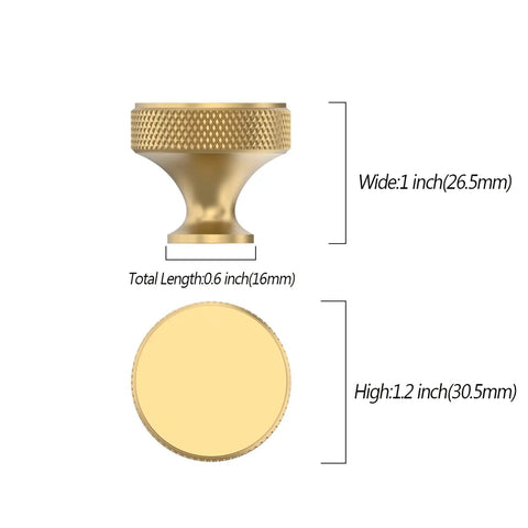 10 Pack Champagne Bronze Cabinet Knobs And Knurled Aluminum Drawer Pulls For Dresser And Cabinet Doors The Go To Hardware Upgrade For Kitchen And Bath. Side and top view of champagne bronze cabinet knob with measurements.