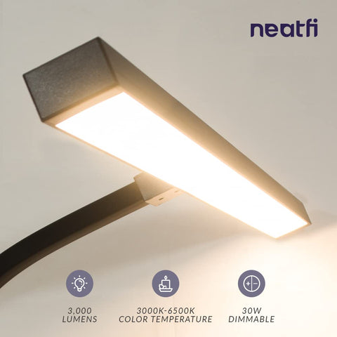 Close-up of the Boss Level LED Desk Lamp With Clamp, 3000 Lumens Of Bright Dimmable Light, illuminated light bar