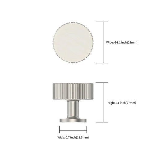 Top Shelf Brushed Satin Nickel Kitchen Cabinet Knobs 6 Pack Slick Drawer Handles For Bathroom Vanities And Dresser Drawers showing 28mm round design and 27mm height.