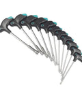 Tough T Handle Hex Socket Wrench Set 11 Piece With Magnetic Head Rubberized Non Slip Grip showing ergonomic grips.