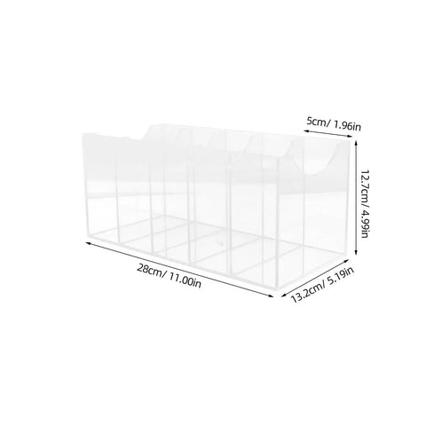 Upgrade Your Drawer Storage Vibe Today With This Sturdy Clear Acrylic Belt Organizer Designed With Five Flexible Foldable Sections To Store Ties And Belts, showcasing dimensions and compartments.