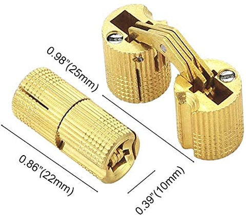 10 Pack 10mm Invisible Brass Barrel Hinges Hidden Concealed Furniture Hinges With 180 Degree Opening shown in open and closed positions