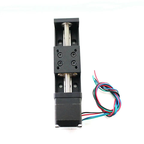 Linear Motion Slide Table Rail With T6 Two Lead 2mm Pitch And NEMA 11 28mm Guide System For Precision Transport DIY Gearheads 200mm Travel Designed For Precision Transport CNC And Automation Projects, black screw rail with stepper motor and wires