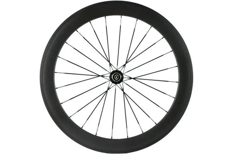 Road Ready Turbo Carbon Wheelset 38 50 60 88mm For 700c Clincher 23mm Wide UD Matte Finish Aero Rim Set Built For Speed V Brake Compatible Shimano 8 9 10 11 Speed Cassette Body, rear view of wheel with spokes