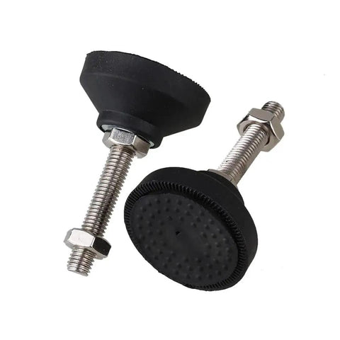 Four Pack Swivel Adjustable Leveling Feet With Nylon Metal Build And Grippy Antislip Cushions showing adjustable height and round base.