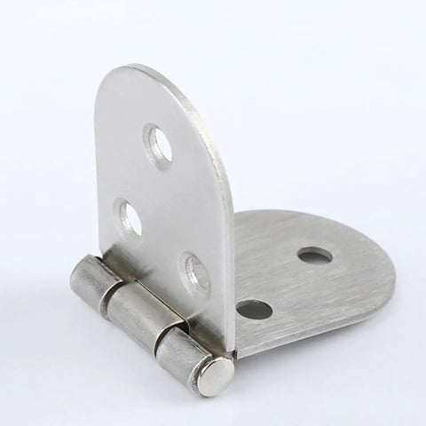 Stainless Steel Folding Table Top Hinges Two Piece Pack For Desktops And Folding Tables, close-up view of hinge with holes.