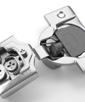 Close-up of Twenty Pack Half Inch Overlay Concealed Cabinet Hinges With 3D Adjustment, Soft Close, Satin Nickel Finish.