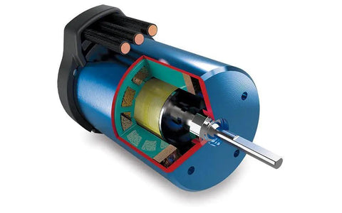 Cutaway view of Velineon 3500Kv Brushless Motor For One-Tenth Scale RC Cars with 10-turn precision rotor and low-maintenance bearings.