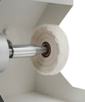 Close-up of cloth grinding wheel on Heavy Duty Dual Head Bench Grinder With Adjustable Dust Guards for precise polishing.