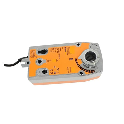 Heavy Duty Damper Actuator Controller 24 Volt AC DC 20Nm Torque Industrial Valve Motor viewed from the side, showing connectors and settings.