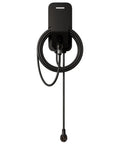 Fhome X3 Level 2 Ev Charger For Home Use With 12 Kw Power Output Delivers Up To 50 Amps At 240 Volts Featuring Nema 14-50 plug with 25 ft cord hanging on wall.