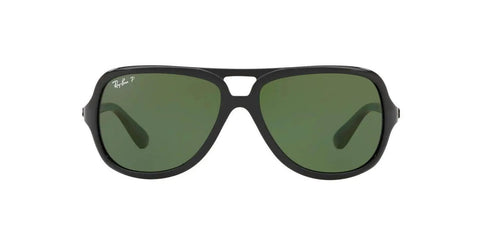 Front view of RB4162 Aviator Sunglasses with polarized green lenses in black full rim frame, classic pilot style.