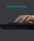Top Shelf Mechanical Gaming Keyboard With Hella Responsive Switches Backlit Full Size Wired Usb Layout Splash Proof Build And Ultra Slim Matte Finish For Snappy Typing Days - ergonomic design close-up with hands.