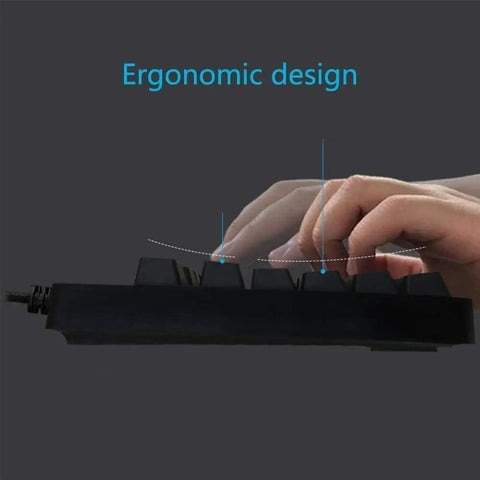 Top Shelf Mechanical Gaming Keyboard With Hella Responsive Switches Backlit Full Size Wired Usb Layout Splash Proof Build And Ultra Slim Matte Finish For Snappy Typing Days - ergonomic design close-up with hands.