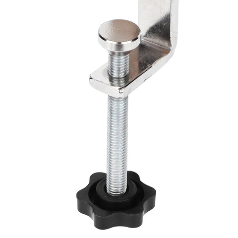 Close-up of metal clamp from Jewelers Bench Pin Clamp For Sawing And Shaping Great Tabletop Jewelry Workbench Support Pro Grade Stable Pin