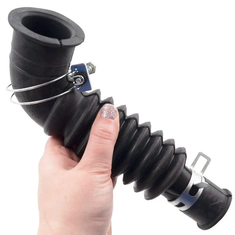 Clothes Washer Drain Hose Replacement With Clamps For Quick Install Fits Most Direct Drain Systems Includes Two Clamps AP5736555 PS8737474 Durable Flexible Hose For Reliable Water Drainage And Easy DIY Appliance Repair held by hand