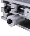 Close-up of 2 Axis Workbench XY Table With Polished Lifting Platform For Laser Engraver Machines, showing adjustment knobs.